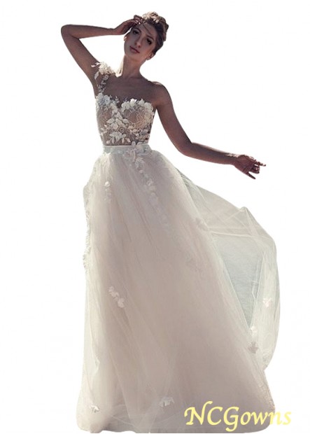Ncgowns Full Length Tulle  Lace Fabric A-Line Silhouette One Shoulder Without Train Wedding Dresses