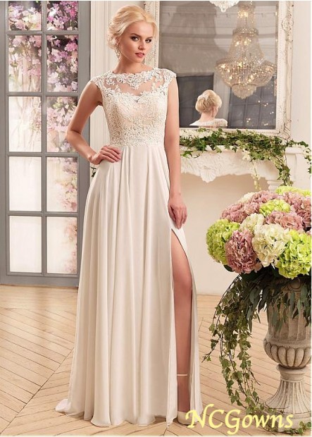 Ncgowns Jewel A-Line Silhouette Full Length Natural Cap Short Without Train Tulle  Chiffon Wedding Dresses