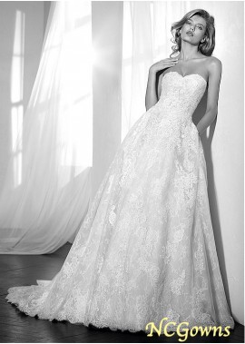 Ncgowns Tulle  Lace Fabric Cathedral 50-70Cm Along The Floor A-Line Silhouette Natural Full Length Wedding Dresses