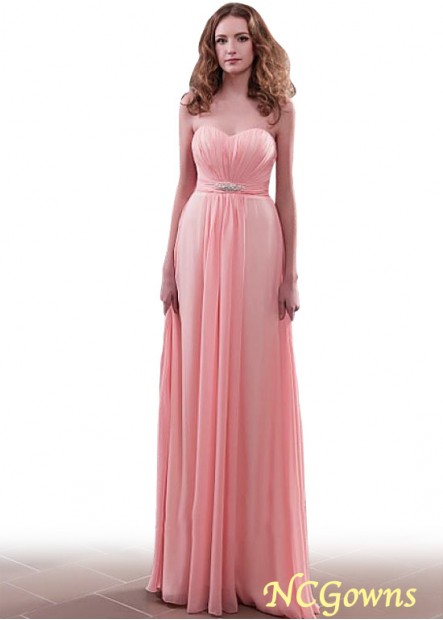 Pleat Floor-Length Chiffon Fabric A-Line Silhouette Pink Dresses