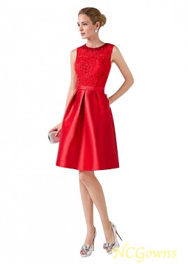 Ncgowns Red Tone Short Mini Lace  Satin Jewel Neckline Short Dresses