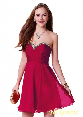 Sweetheart Neckline Short Mini Hemline Red Tone Silk-Like Chiffon Prom Dresses