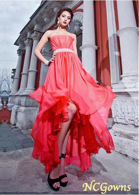 Silk-Like Chiffon Strapless Pleat Hi-Lo Prom Dresses T801525406541