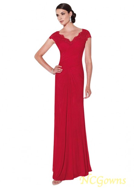 Ncgowns V-Neck Neckline Floor-Length Chiffon Straight Red Dresses