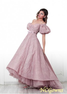 Off-The-Shoulder Floor-Length Lace  Tulle Prom Dresses