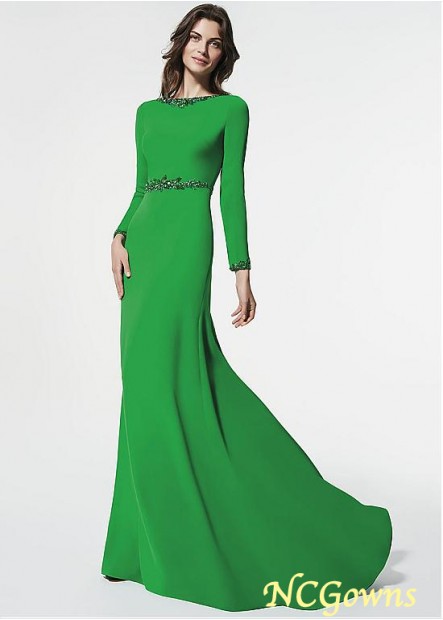 Green Color Family Bateau Neckline Sheath Column Floor-Length Straight Prom Dresses T801525413674