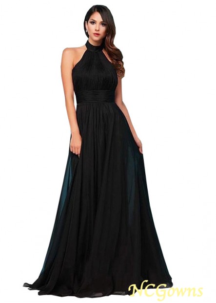 Floor-Length Hemline Black Color Family Pleat Skirt Type Halter A-Line Black Dresses T801525413928