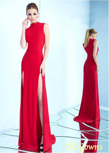 Sheath Column Silhouette High Collar Neckline Straight Skirt Type Spandex Floor-Length Red Dresses
