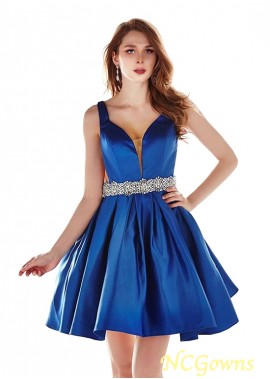 Tulle  Satin Fabric Blue Tone V-Neck A-Line Prom Dresses T801525413269