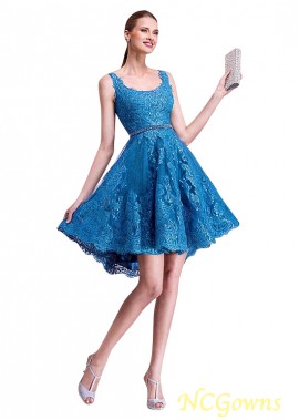 A-Line Hi-Lo Hemline Tulle Scoop Royal Blue Dresses