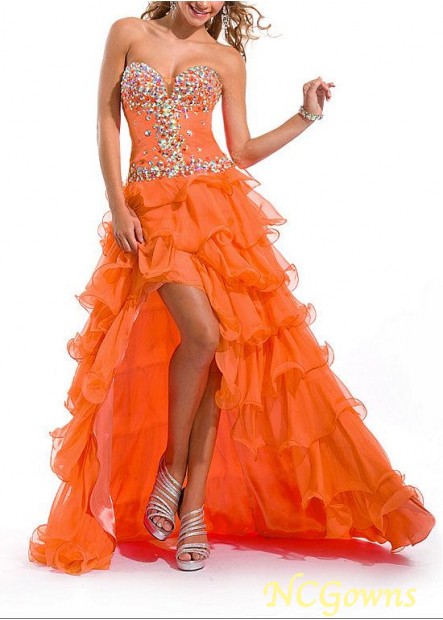 Tiered   Layers Skirt Type Sheath Column Silhouette Orange Chiffon Fabric Prom Dresses