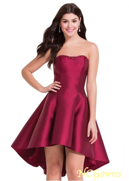 Hi-Lo Satin  Pleat Strapless Red Dresses