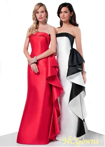 Ncgowns Sheath Column Strapless Neckline Satin Red Tone Black And White Dresses