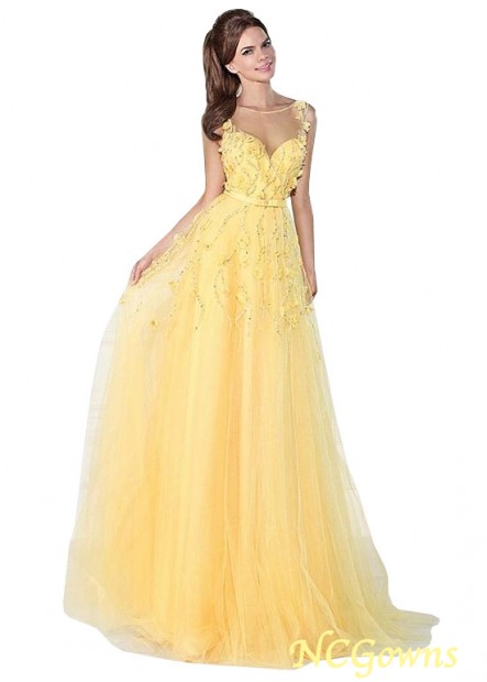 A-Line Tulle  Satin Floor-Length Pleat Prom Dresses