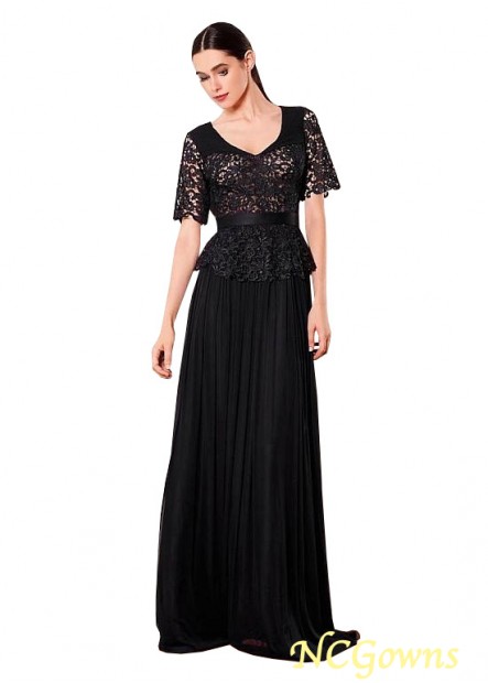 Ncgowns A-Line Pleat V-Neck Black Style