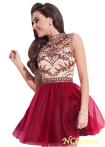 Tulle  Satin Fabric A-Line Silhouette Red Tone Short Dresses