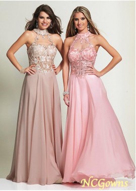 Pleat Skirt Type Halter Neckline Chiffon Fabric Pink Dresses T801525380504
