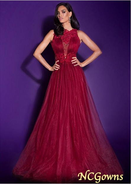 Bateau A-Line Silhouette Tulle  Organza Red Dresses
