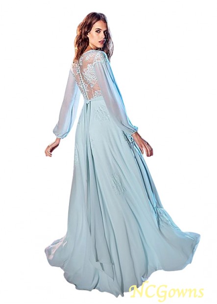 Floor-Length V-Neck Blue Tone A-Line Silhouette Prom Dresses