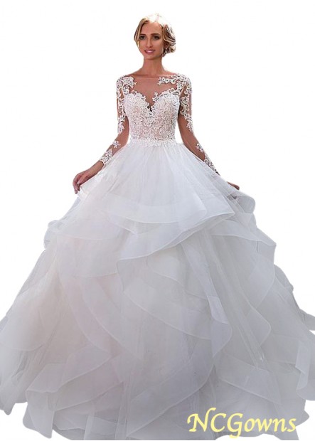 Natural Cathedral 50-70Cm Along The Floor Ball Gown Silhouette Full Length Tulle Fabric With Sleeves