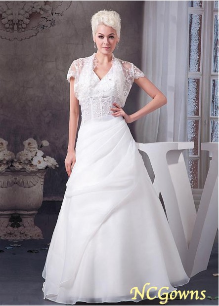 Natural Waistline Full Length Length A-Line Silhouette V-Neck Coat Jacket Without Train Organza  Tulle Wedding Dresses