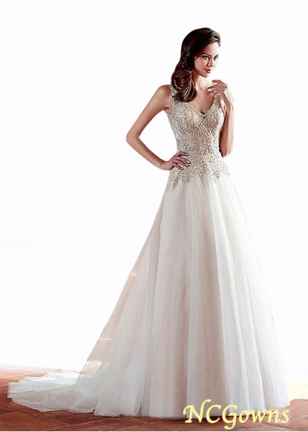 Ncgowns Chapel 30-50Cm Along The Floor Natural Tulle  Satin Sleeveless Wedding Dresses