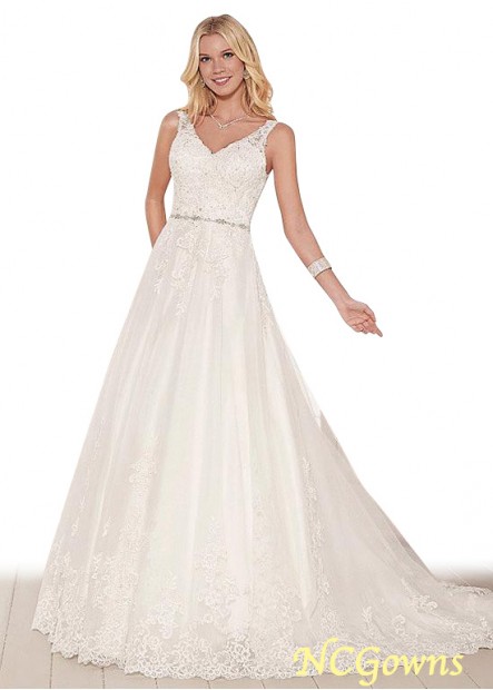 V-Neck A-Line Silhouette Sleeveless Sleeve Length Full Length Wedding Dresses