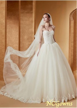 Tulle  Satin Sweetheart Neckline Sleeveless Sleeve Length Chapel 30-50Cm Along The Floor Train Ball Gown Wedding Dresses