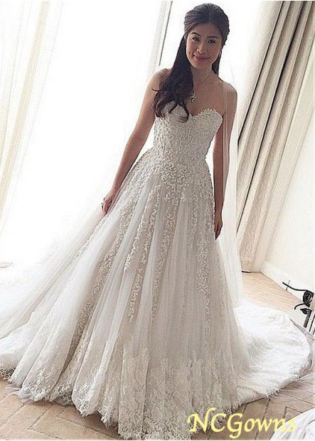 Ncgowns Tulle Cathedral 50-70Cm Along The Floor A-Line Silhouette Full Length Wedding Dresses T801525332415