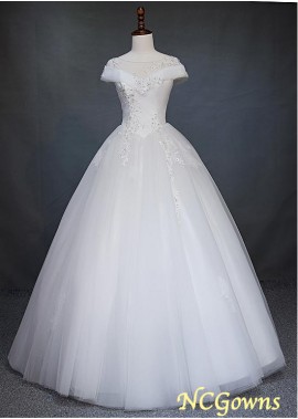 Ball Gown Tulle Short Illusion Sleeve Type Bateau Wedding Dresses