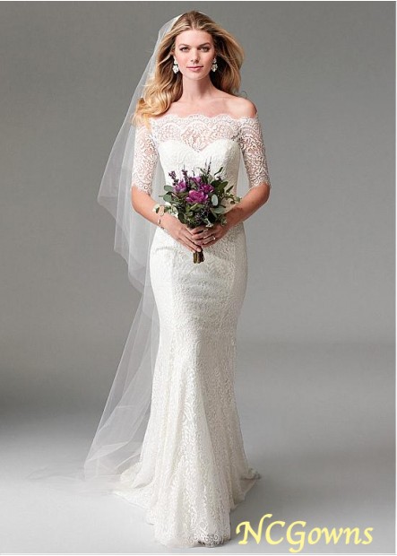 Mermaid Trumpet Half Sleeve Length Off-The-Shoulder Neckline Illusion Lace Fabric With Sleeves T801525328379