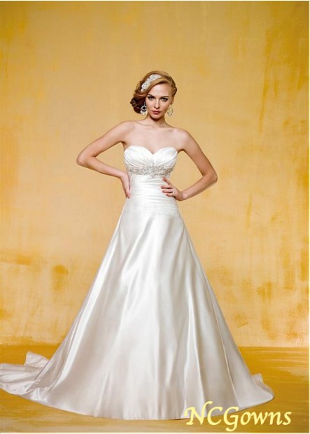 Ncgowns A-Line Silhouette Tulle  Satin Chapel 30-50Cm Along The Floor Train Natural Waistline Wedding Dresses