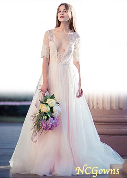 Ncgowns V-Neck Tulle  Lace Natural Full Length Wedding Dresses