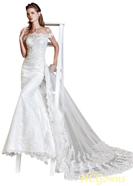 Natural Chapel 30-50Cm Along The Floor Tulle Off-The-Shoulder Neckline Illusion Sleeve Type Lace Wedding Dresses