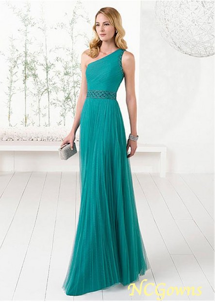 Tulle Pleat Skirt Type One Shoulder Floor-Length Hemline Green Color Family Prom Dresses
