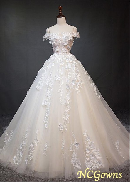 Natural Full Length Length Illusion Royal Monarch 70Cm Along The Floor Train Off-The-Shoulder Tulle Ball Gowns