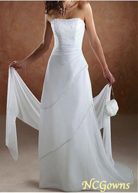 Sweep 15-30Cm Along The Floor Strapless Chiffon  Satin Full Length Natural Wedding Dresses
