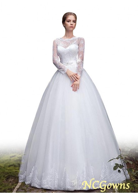 Full Length Natural Waistline Ball Gown Lace  Tulle Fabric Jewel Chapel 30-50Cm Along The Floor Train Long Style