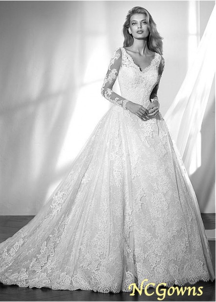 A-Line Silhouette Illusion Tulle  Lace Long Wedding Dresses