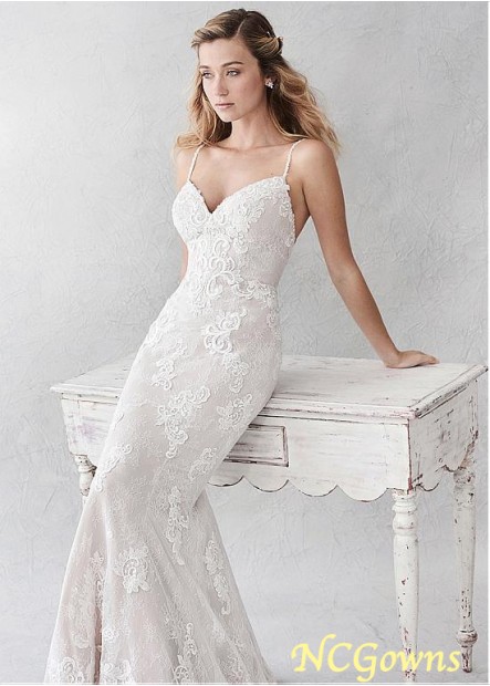 Full Length Spaghetti Straps Sleeveless Sleeve Length Lace Wedding Dresses