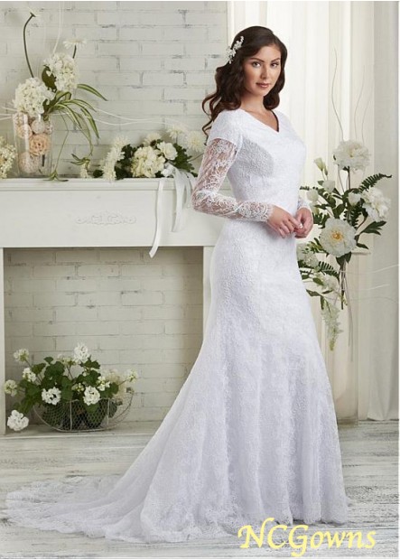 V-Neck Long Full Length Natural Wedding Dresses