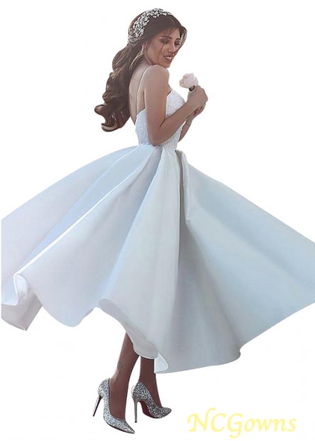A-Line Silhouette Satin  Tulle Natural Without Train White Dresses T801525317630