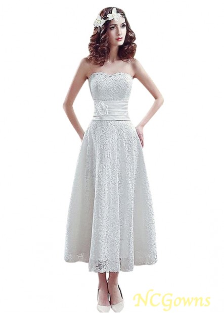 Lace Fabric Tea-Length Ivory Dresses
