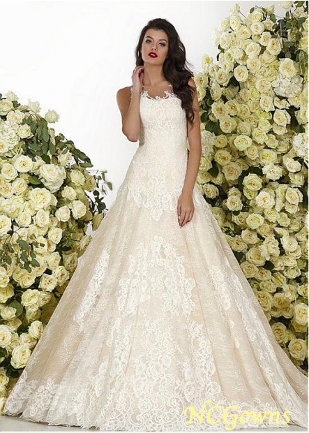 Ncgowns Lace Bateau Full Length Sleeveless Chapel 30-50Cm Along The Floor Train Champagne Dresses