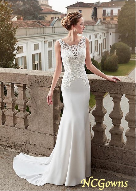 Ncgowns Sweep 15-30Cm Along The Floor Scoop Neckline Tulle  Acetate Satin Wedding Dresses