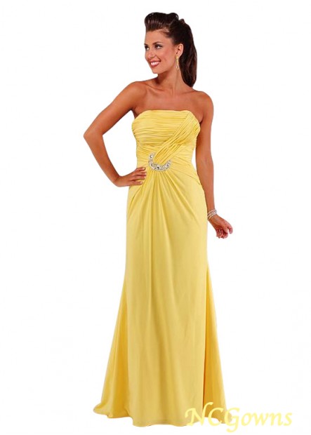 Yellow Tone Floor-Length Chiffon Sheath Column Bias-Cut Strapless Evening Dresses
