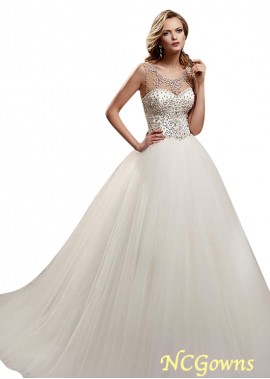 Ball Gown Tank Sleeveless Dropped Chapel 30-50Cm Along The Floor Champagne Dresses