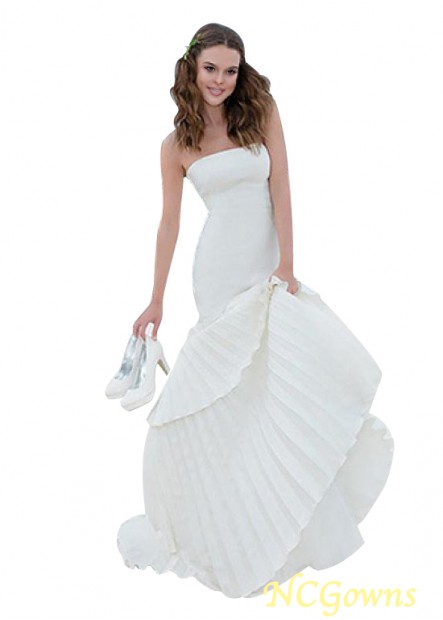 Pleat Skirt Type Taffeta Strapless White Dresses T801525380811