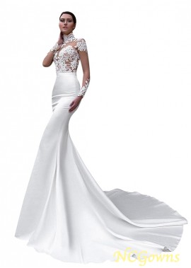 Full Length Length Natural Tulle  Satin Fabric Illusion Sleeve Type Beach Wedding Dresses