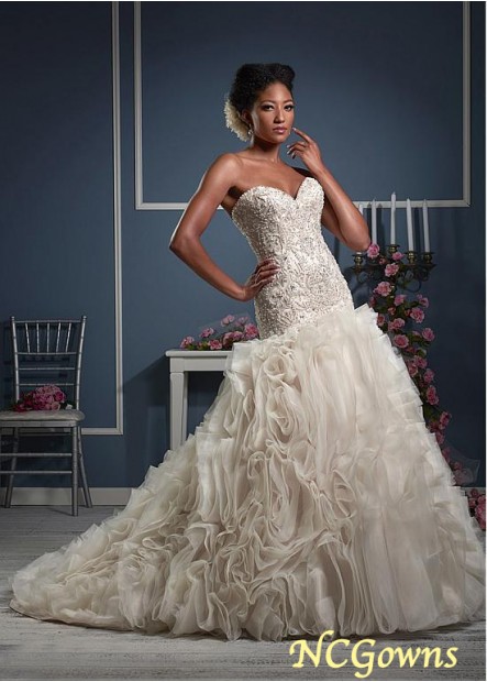 Full Length Tulle  Organza Fabric Sweep 15-30Cm Along The Floor Wedding Dresses